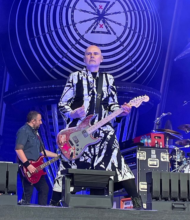 Billy Corgan of The Smashing Pumpkins on stage with guitar during the band’s 2025 tour in Germany
