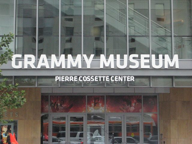 The Grammy Museum entrance on Olympic Boulevard at L.A. Live