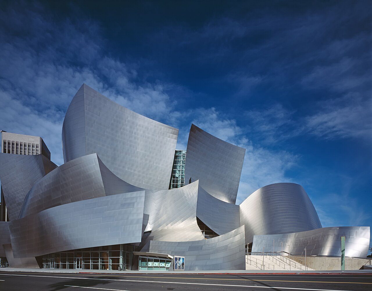 The stainless steel curves of Walt Disney Concert Hall on Grand Avenue